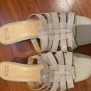 Donald Pliner Slip on heeled sandals.  Light Gray / Silver